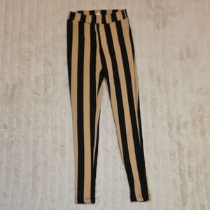 Juniors Striped Black and Tan Leggings